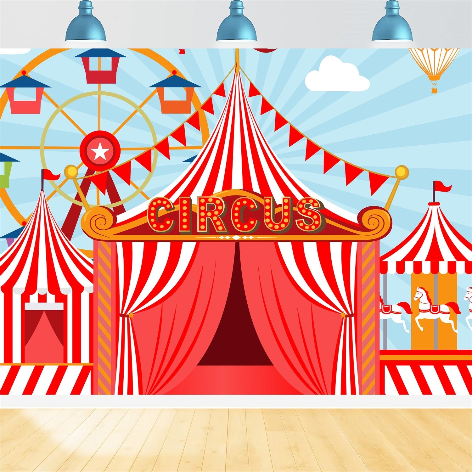 Toile de Fond Carnaval Grande Roue Rouge et Tente Classique BRP1-192