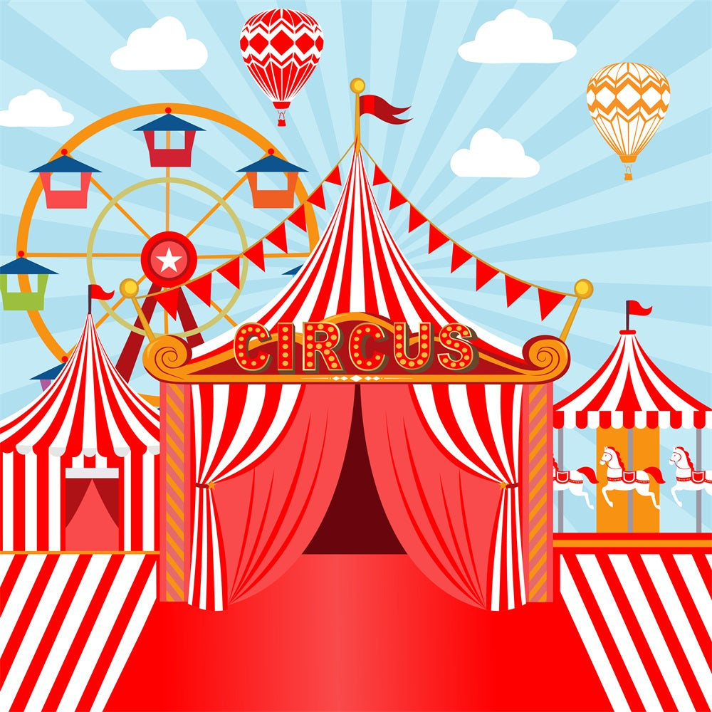Toile de Fond Carnaval Grande Roue Rouge et Tente Classique BRP1-192