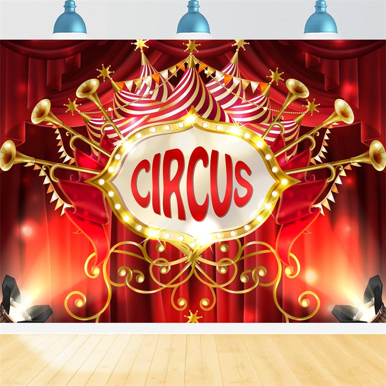 Toile de Fond Carnaval Rideau Rouge Trompette et Couronne BRP1-196