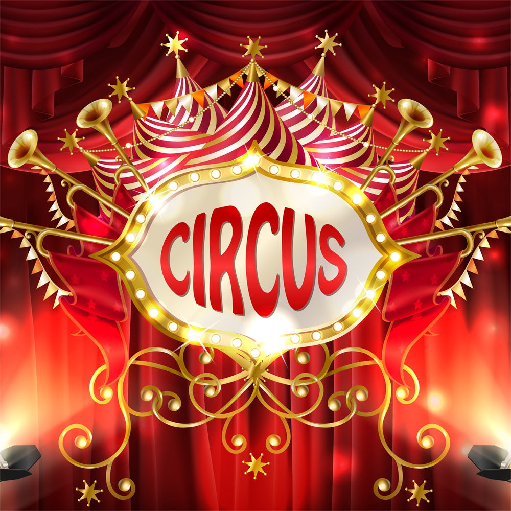 Toile de Fond Carnaval Rideau Rouge Trompette et Couronne BRP1-196