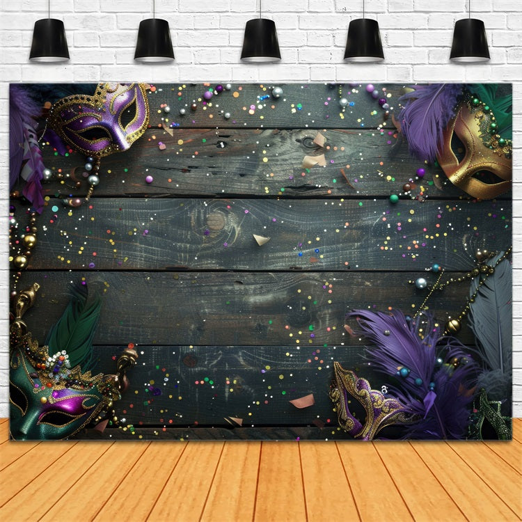 Toile de Fond Carnaval Bois et Masque Plume BRP1-205