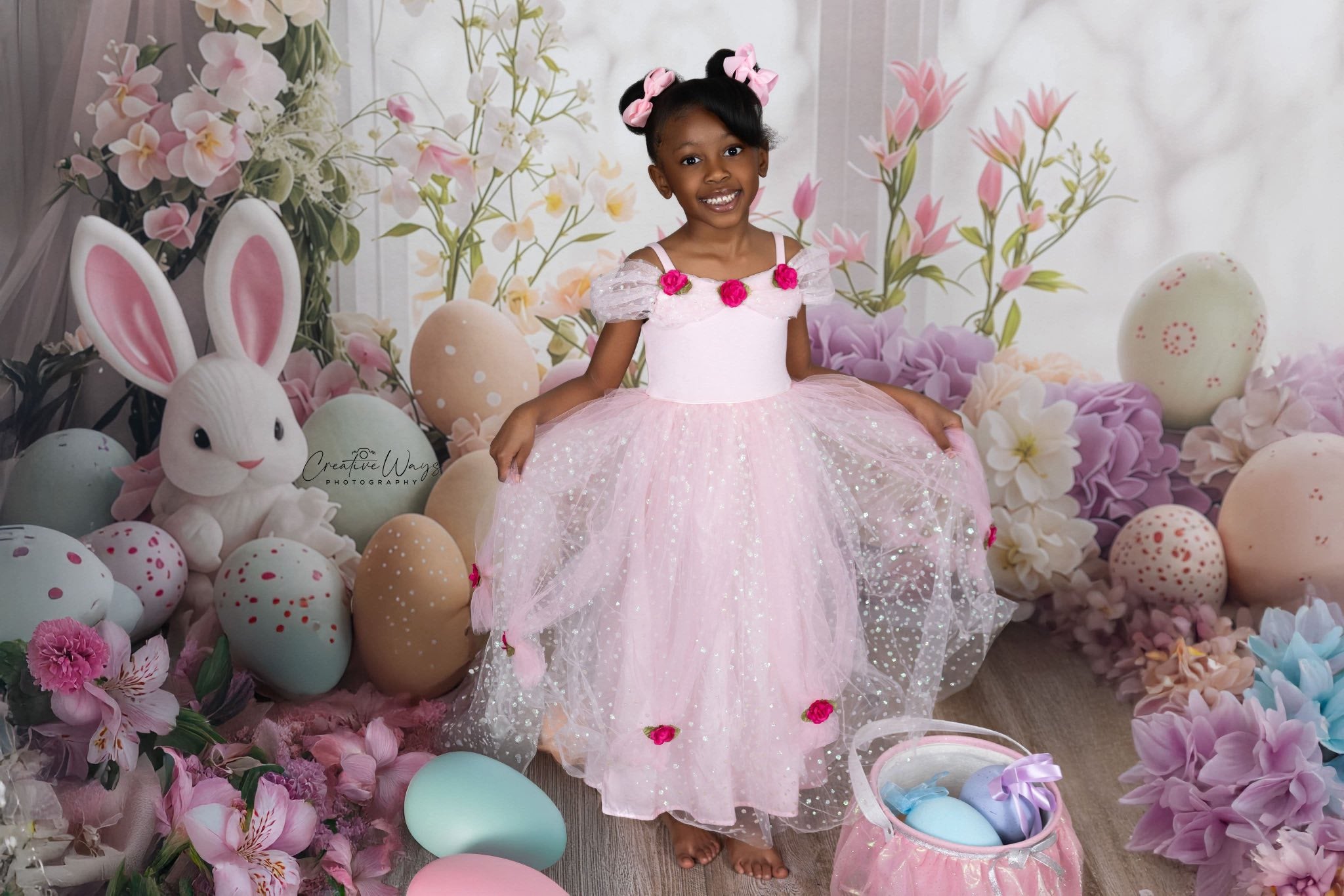 Toile de fond Pâques Fenêtre Charmante Lapins BRP1-213