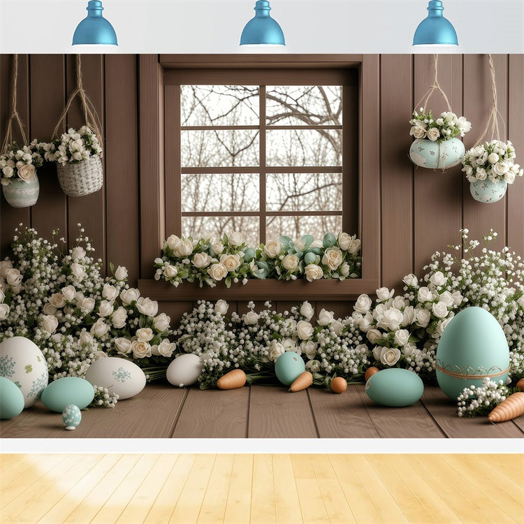 Fond Photo Pâques Fenêtre Rustique Rose Blanche BRP1-236