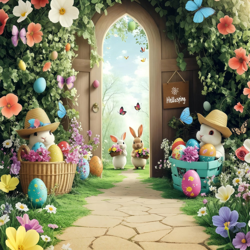 Fond Photo Pâques Papillons Printemps Rassemblement Lapin BRP1-245