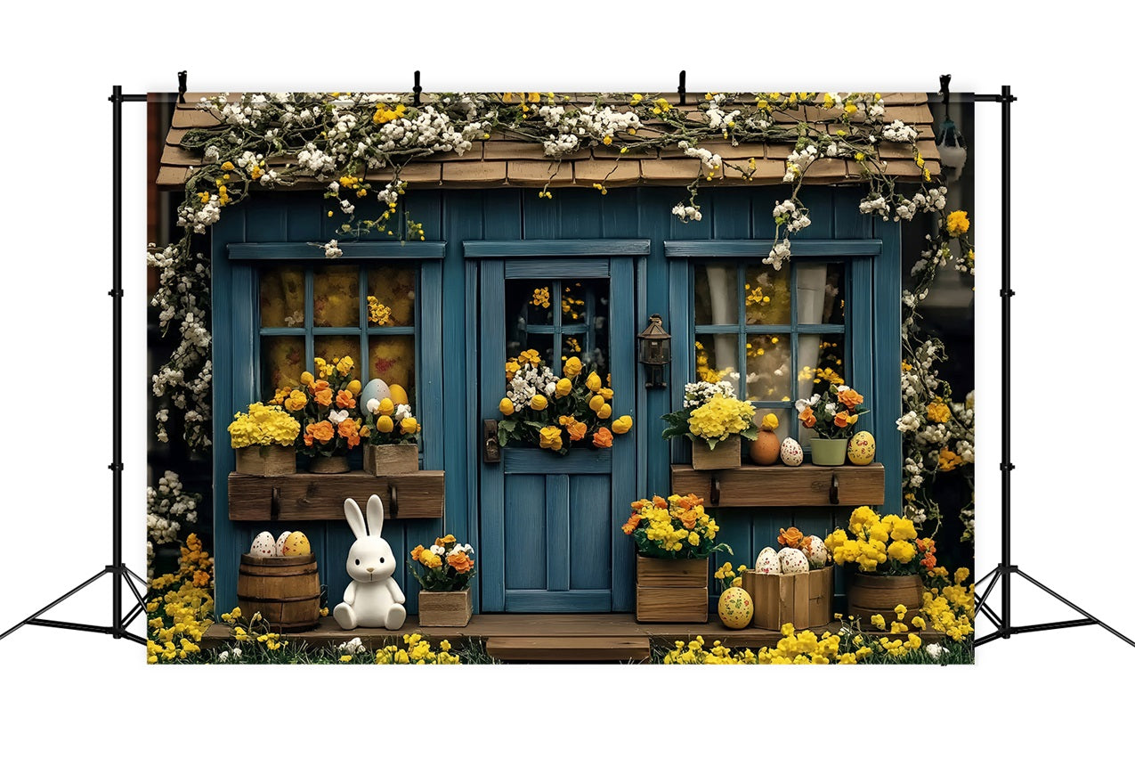 Toile de fond Pâques Cottage Bleu Lapin Fleurs BRP1-253