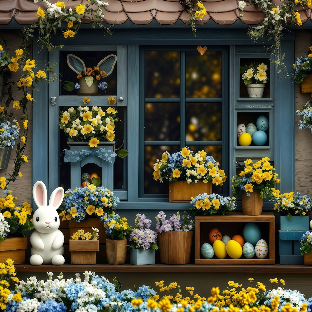 Fond Studio Photo Pâques Œufs Jaunes Fleurissant Lapin Bleu BRP1-254