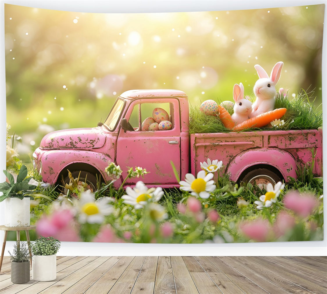 Fond Studio Photo Pâques Camion Rose Vintage Jardin BRP1-257