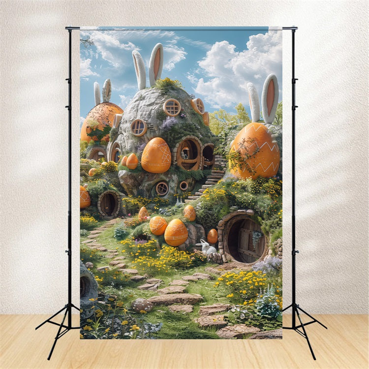Toile de fond Pâques Printemps Collines Lapin Œufs BRP1-301
