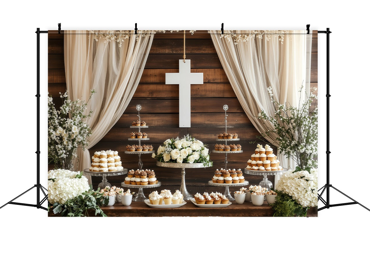 Fond Studio Photo Pâques Mariage Dessert Table Croix Blanche BRP1-307