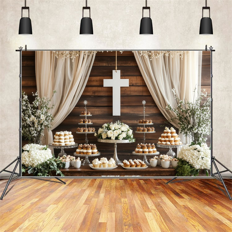 Fond Studio Photo Pâques Mariage Dessert Table Croix Blanche BRP1-307