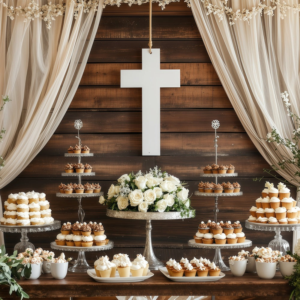 Fond Studio Photo Pâques Mariage Dessert Table Croix Blanche BRP1-307
