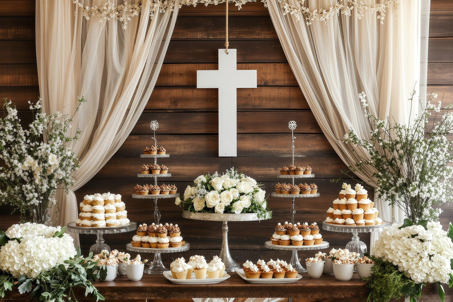 Fond Studio Photo Pâques Mariage Dessert Table Croix Blanche BRP1-307