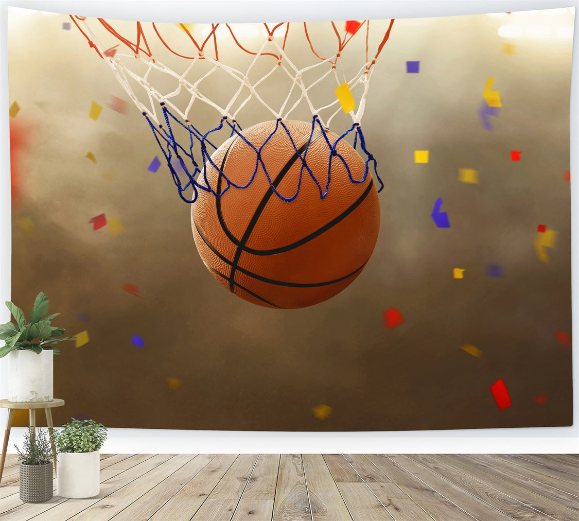 Toile de fond Ballon de Basket Fête Sportive avec Confettis BRP1-328