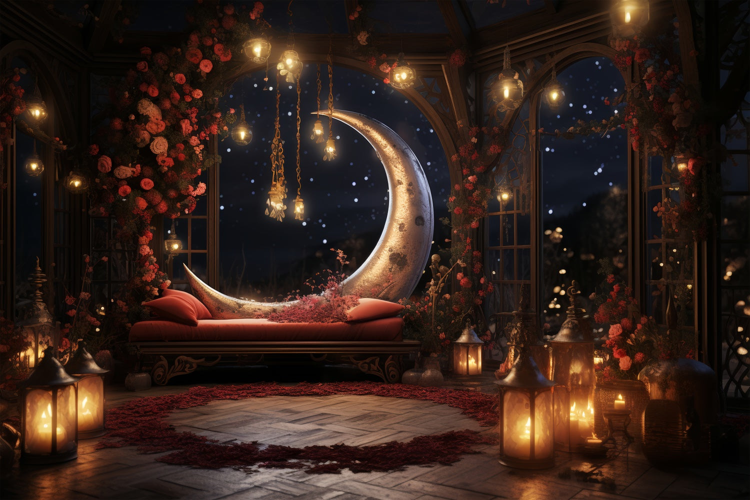 Fond Fleuri Vintage Croissant Rose Pavillon BRP1-337