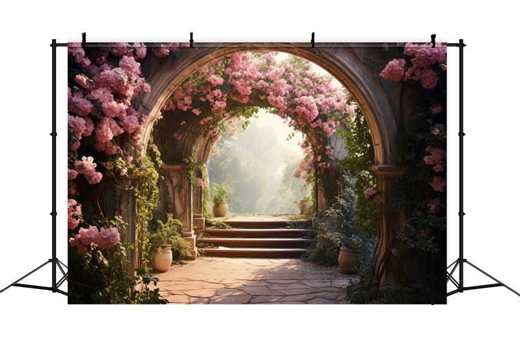 Fond Fleuri Chemin Jardin Tranquille Rose BRP1-338