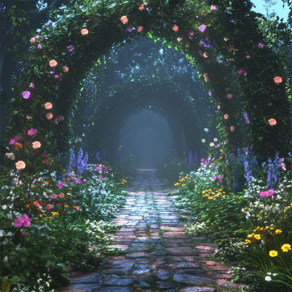 Fond Fleuri Sentier Jardin au Clair de Lune BRP1-347