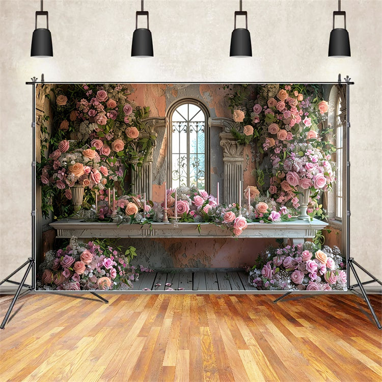 Fond Fleuri Fenêtre Vintage Roses Roses BRP1-365