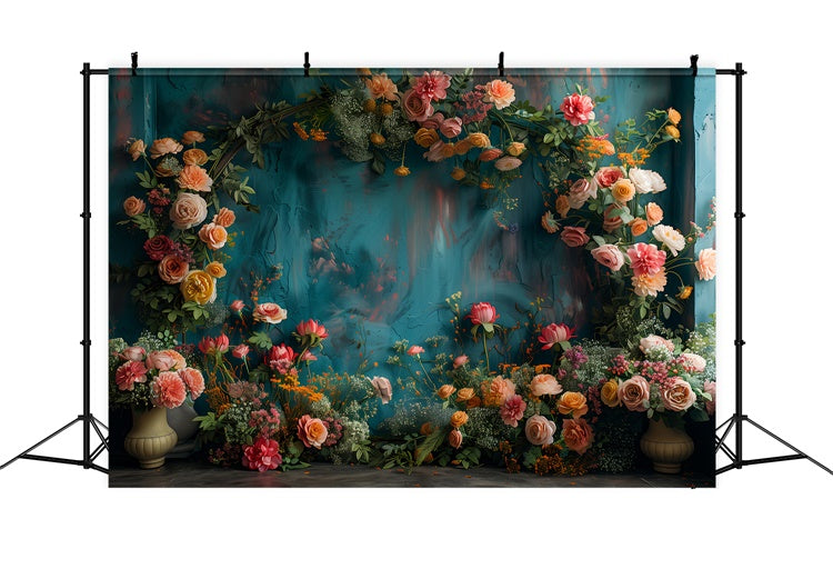 Fond Fleuri Éclatant Fleurs Vives Turquoise BRP1-367