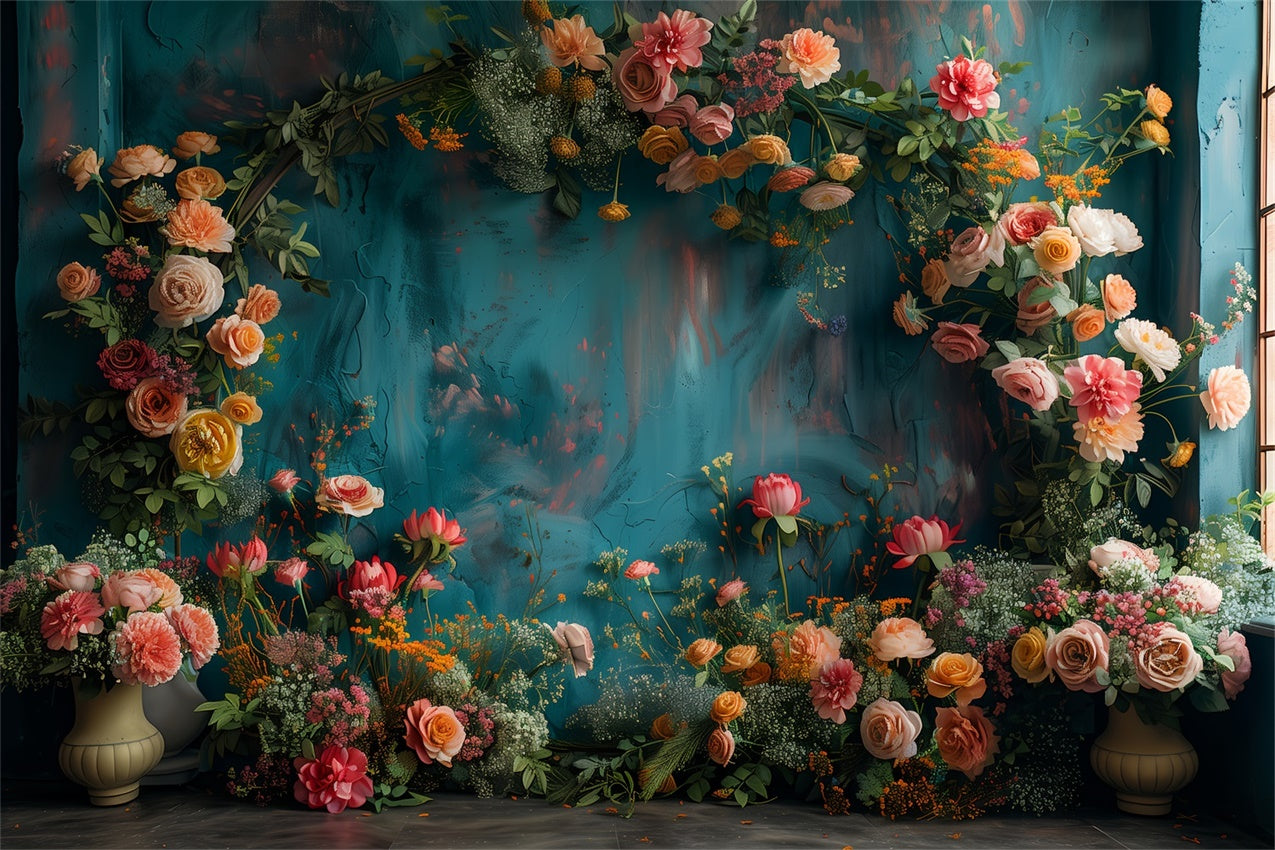 Fond Fleuri Éclatant Fleurs Vives Turquoise BRP1-367