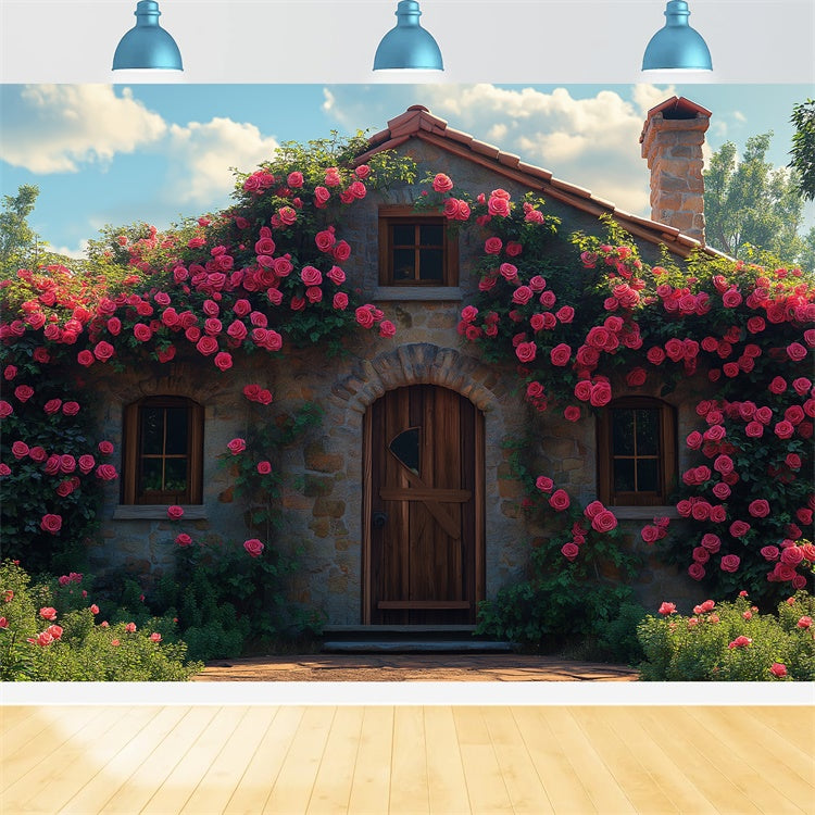 Fond Floral Cottage Rustique Pierre Roses BRP1-382