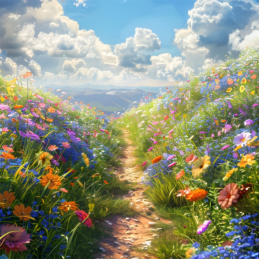 Toile de fond Fleur Prairie Fleurie Ciel Bleu BRP1-389