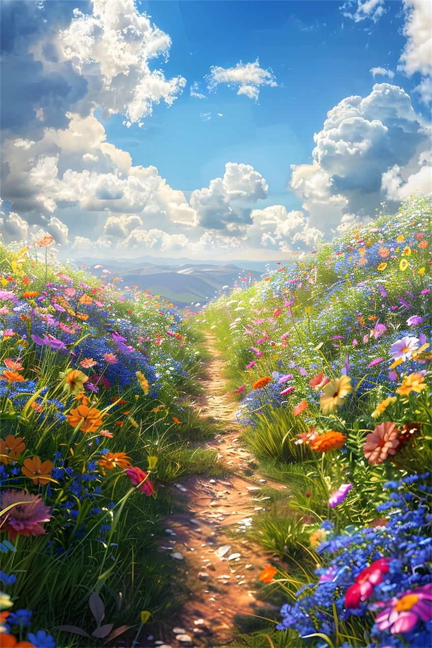 Toile de fond Fleur Prairie Fleurie Ciel Bleu BRP1-389