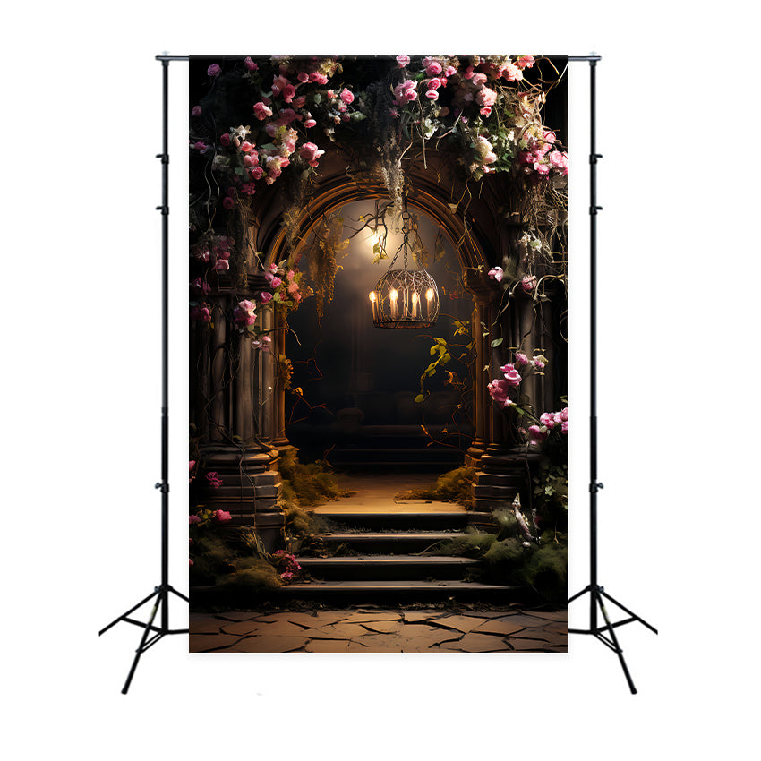 Fond Fleuri Arche Mystique Roses Chandelles BRP1-392
