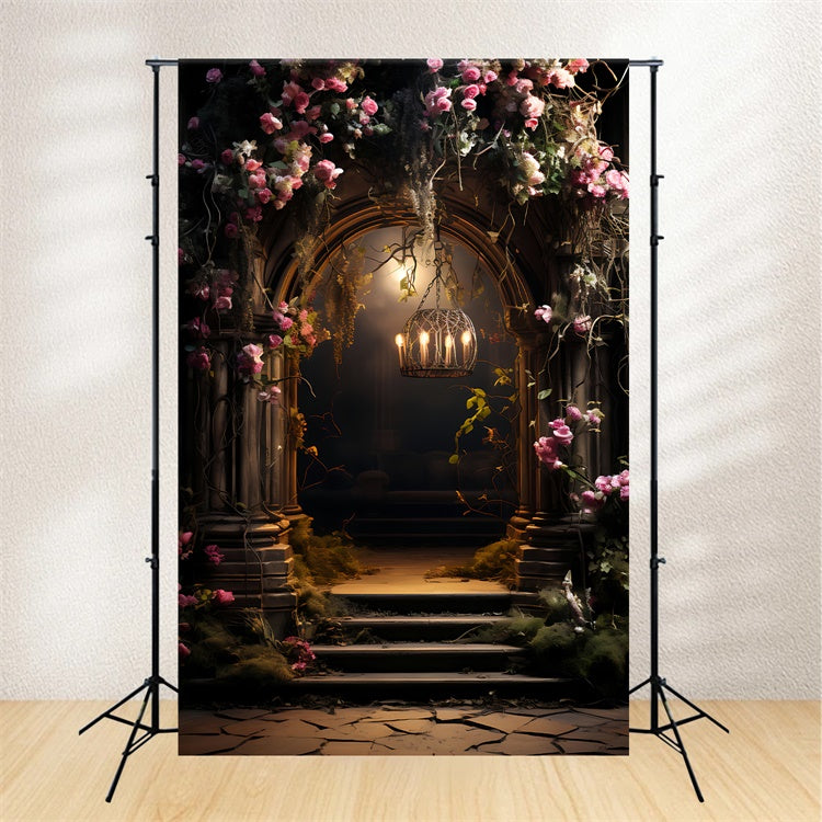 Fond Fleuri Arche Mystique Roses Chandelles BRP1-392