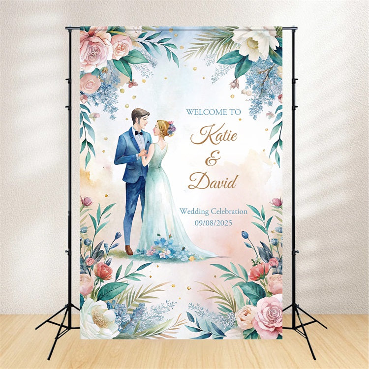 Toile de fond Photo Mariage Personnalisé Aquarelle Célébration Florale BRP1-429