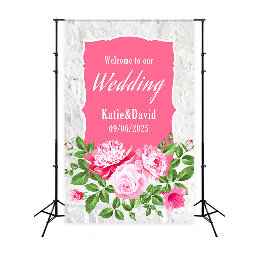 Toile de fond Photo Mariage Personnalisé Cadre Rose Florale BRP1-432