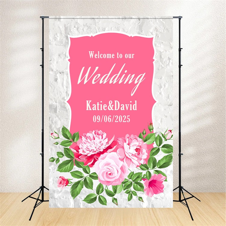 Toile de fond Photo Mariage Personnalisé Cadre Rose Florale BRP1-432