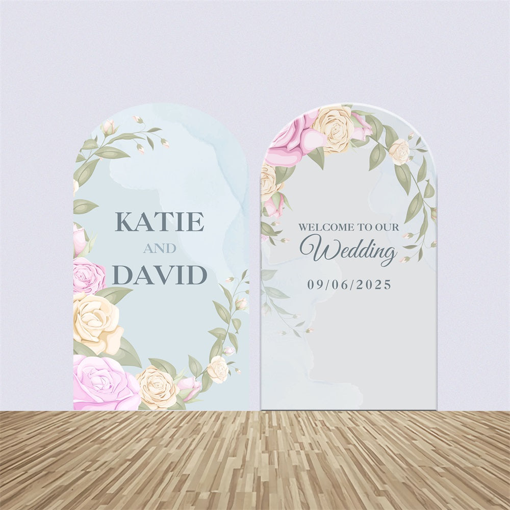 Set de Toile de fond Arche Mariage Personnalisée Floral Pastel BRP1-434