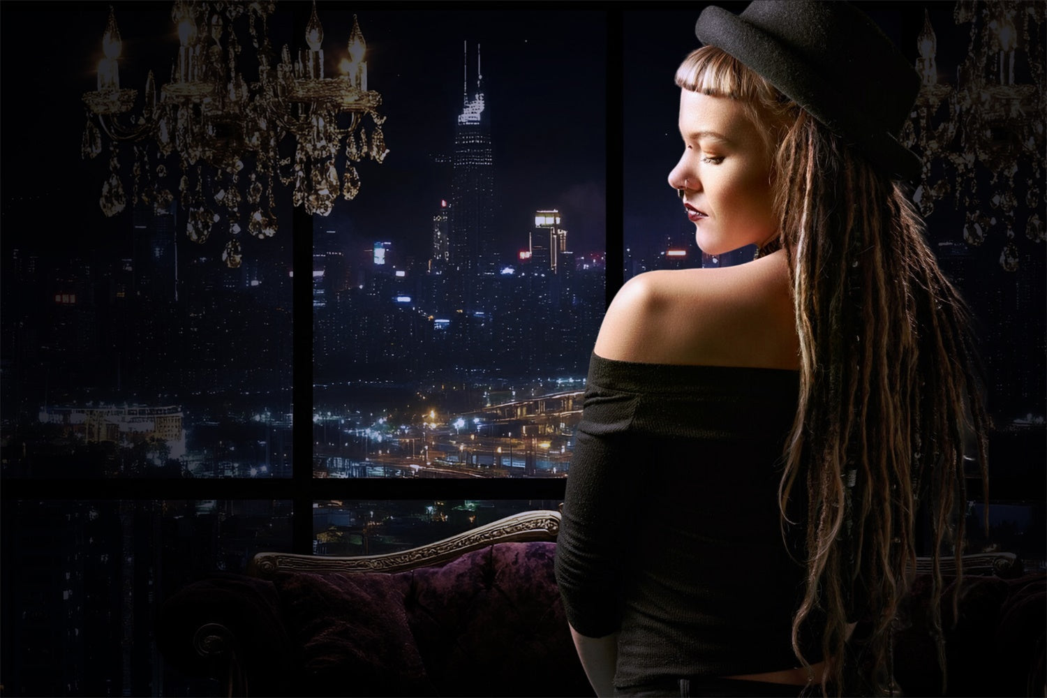 Toile de fond Boudoir Paysage Urbain Soirée Canapé BRP1-449