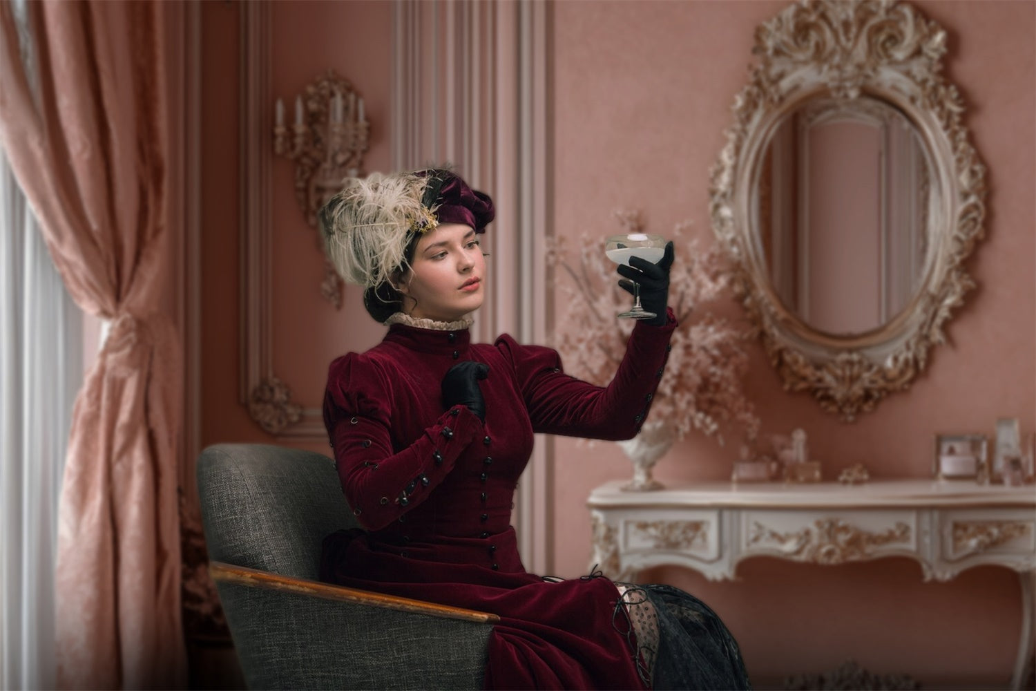 Toile de fond Boudoir Coiffeuse Florale Romantique BRP1-450