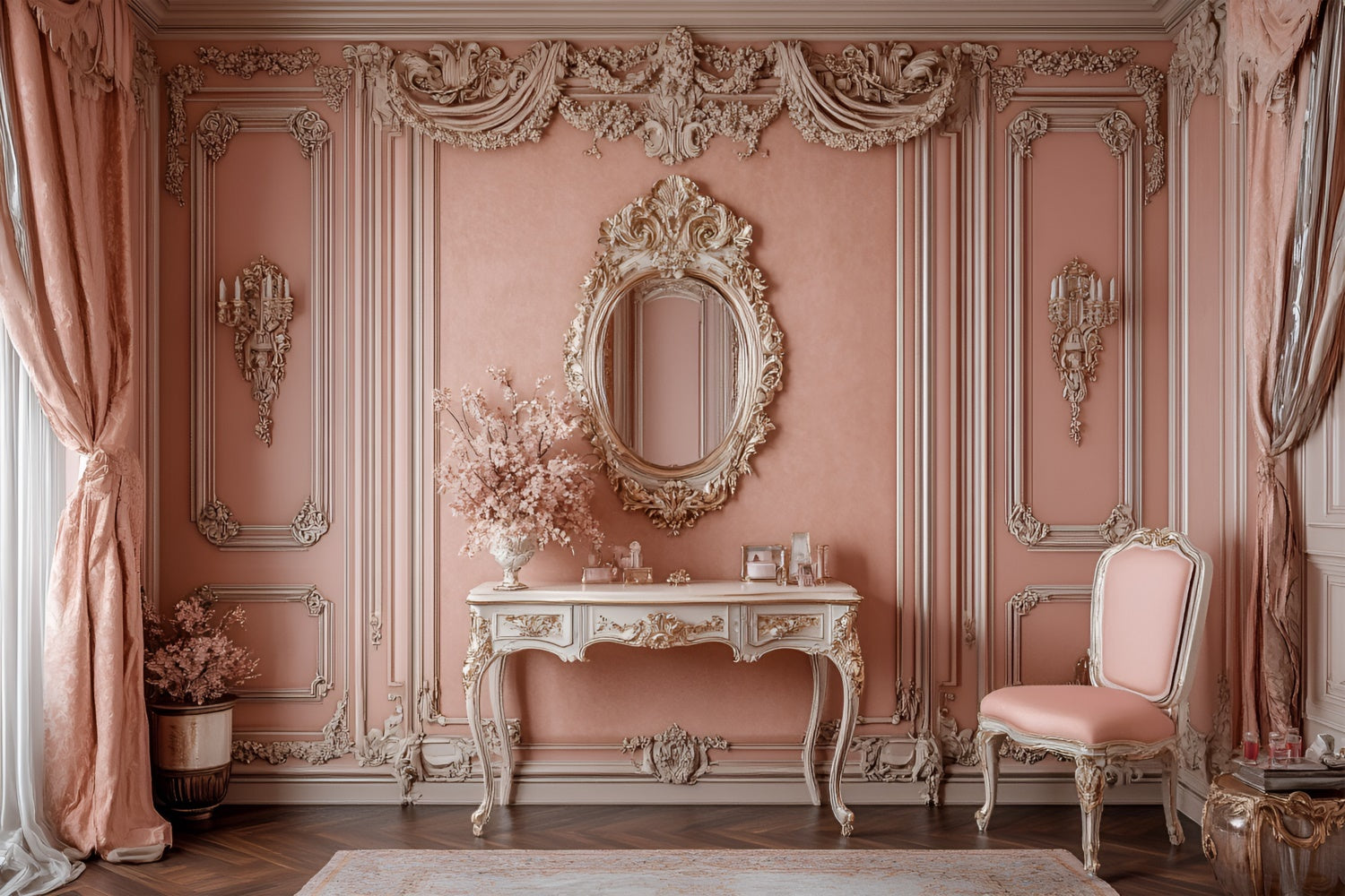 Toile de fond Boudoir Coiffeuse Florale Romantique BRP1-450