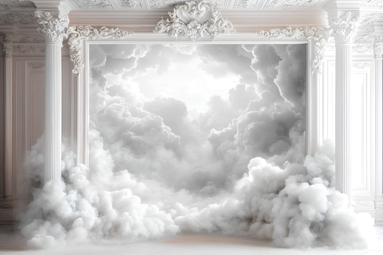 Toile de fond Boudoir Colonnes Blanches Élégantes Nuage BRP1-460
