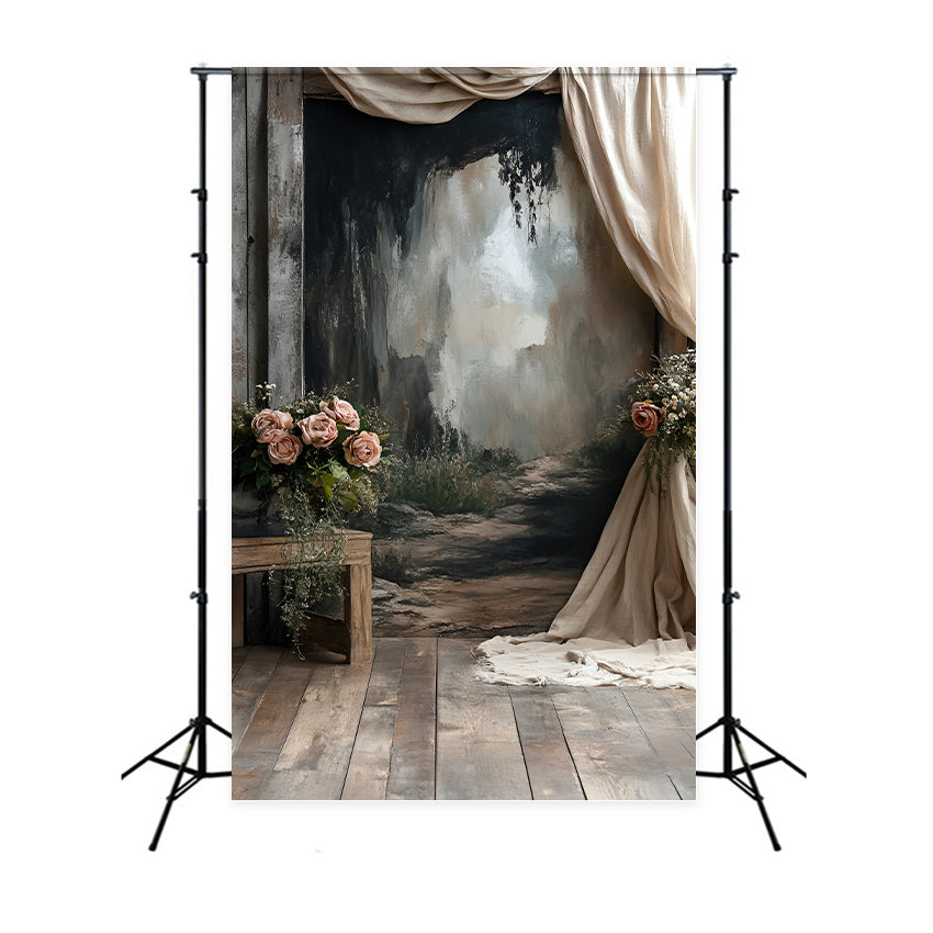 Toile de fond Boudoir Chemin Forêt Fleurs Rustiques BRP1-464