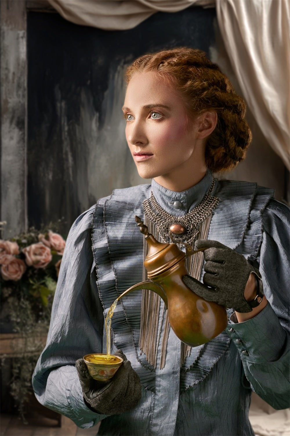 Toile de fond Boudoir Chemin Forêt Fleurs Rustiques BRP1-464