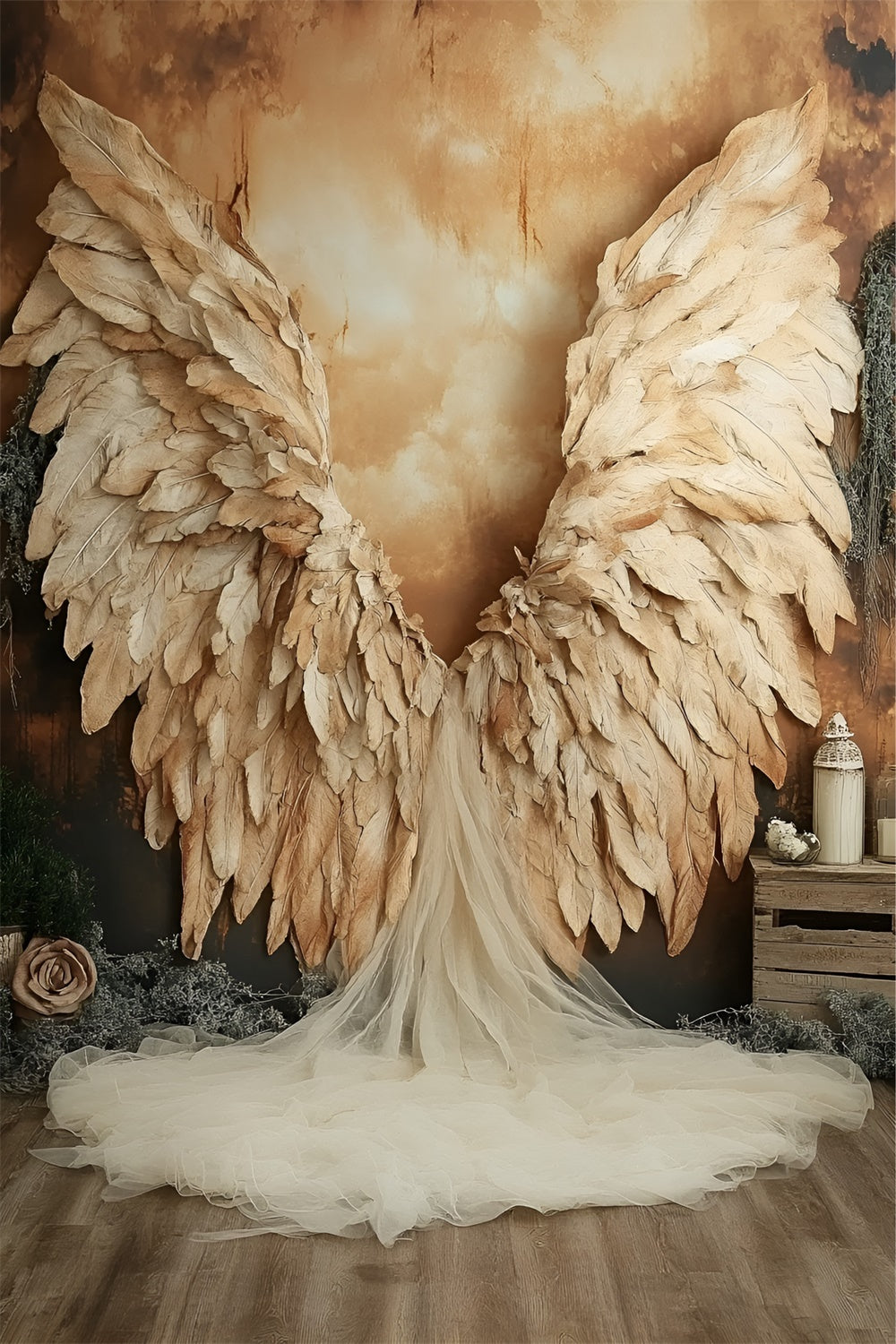 Toile de fond Photographique Boudoir Plume Dorée Angélique BRP1-465