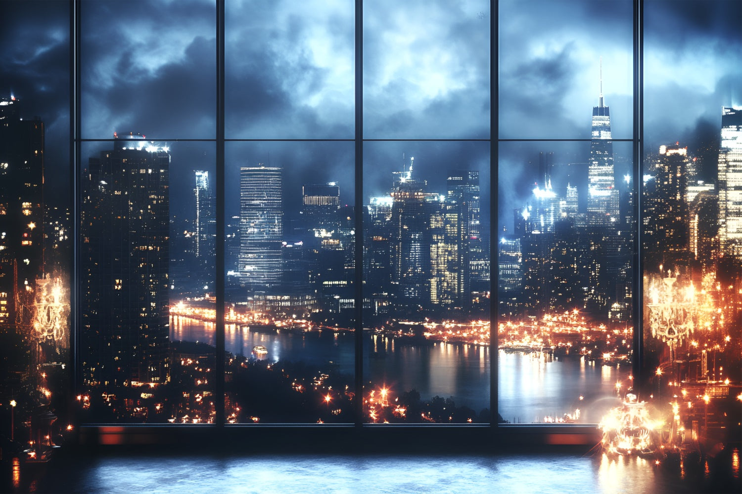 Toile de fond Boudoir Paysage Urbain Nuit Fenêtre BRP1-471