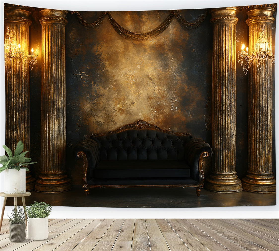 Toile de fond Boudoir Salle Colonnes Dorées Vintage BRP1-473