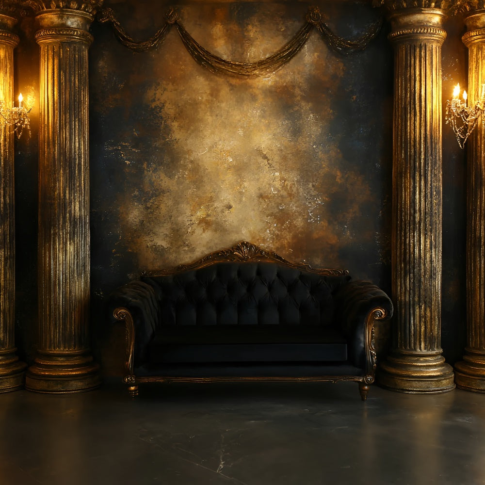 Toile de fond Boudoir Salle Colonnes Dorées Vintage BRP1-473