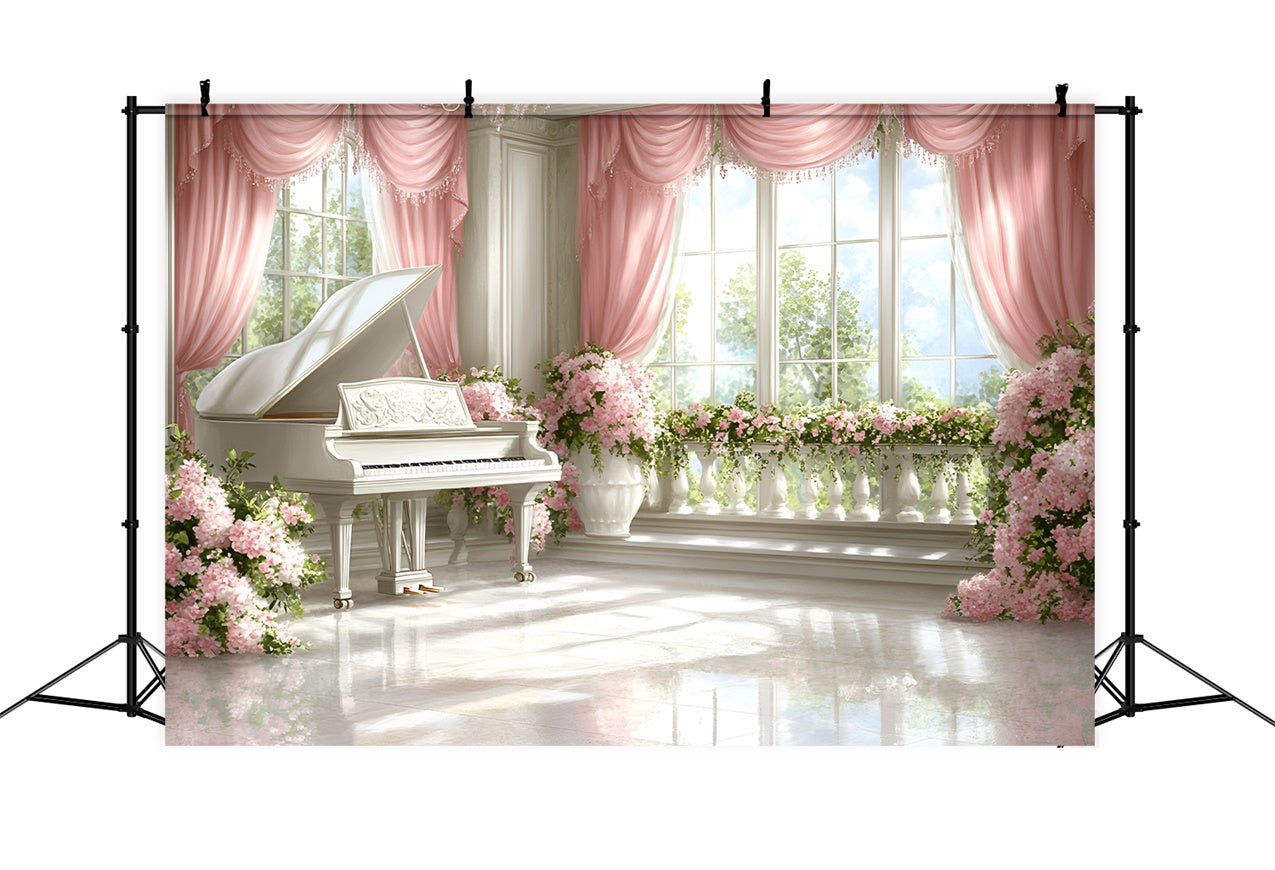 Toile de fond Boudoir Piano Floral Vue Fenêtre BRP1-474