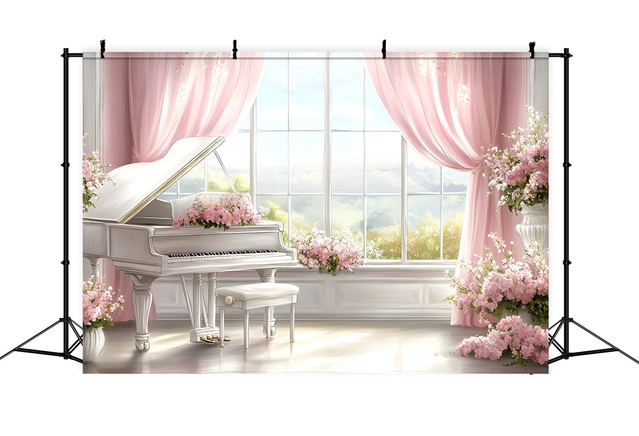 Toile de fond Boudoir Fenêtre Piano Scène Florale BRP1-475