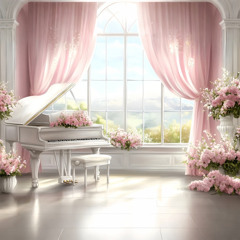 Toile de fond Boudoir Fenêtre Piano Scène Florale BRP1-475