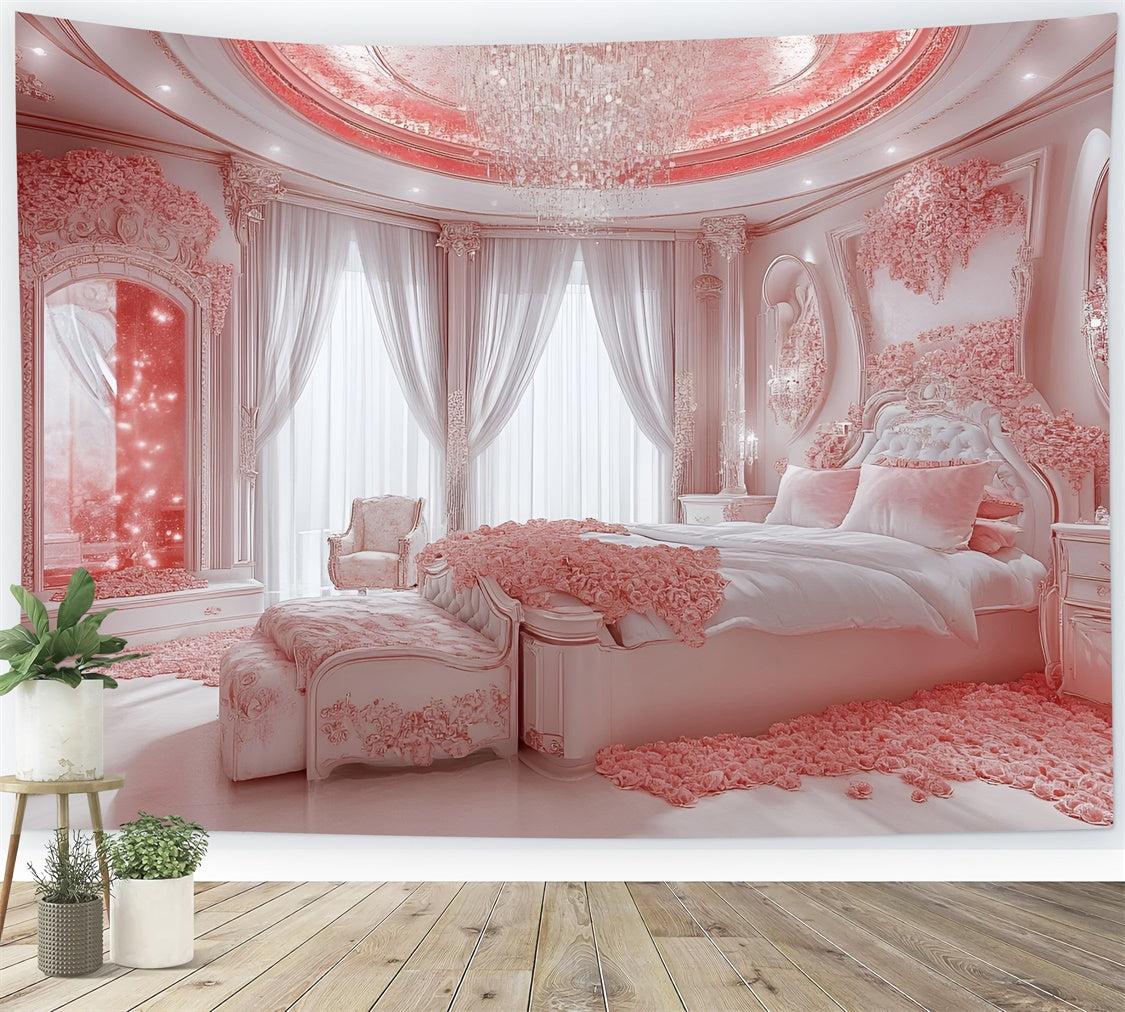 Toile de fond Boudoir Chambre Rose Cristaux Lumineux BRP1-477