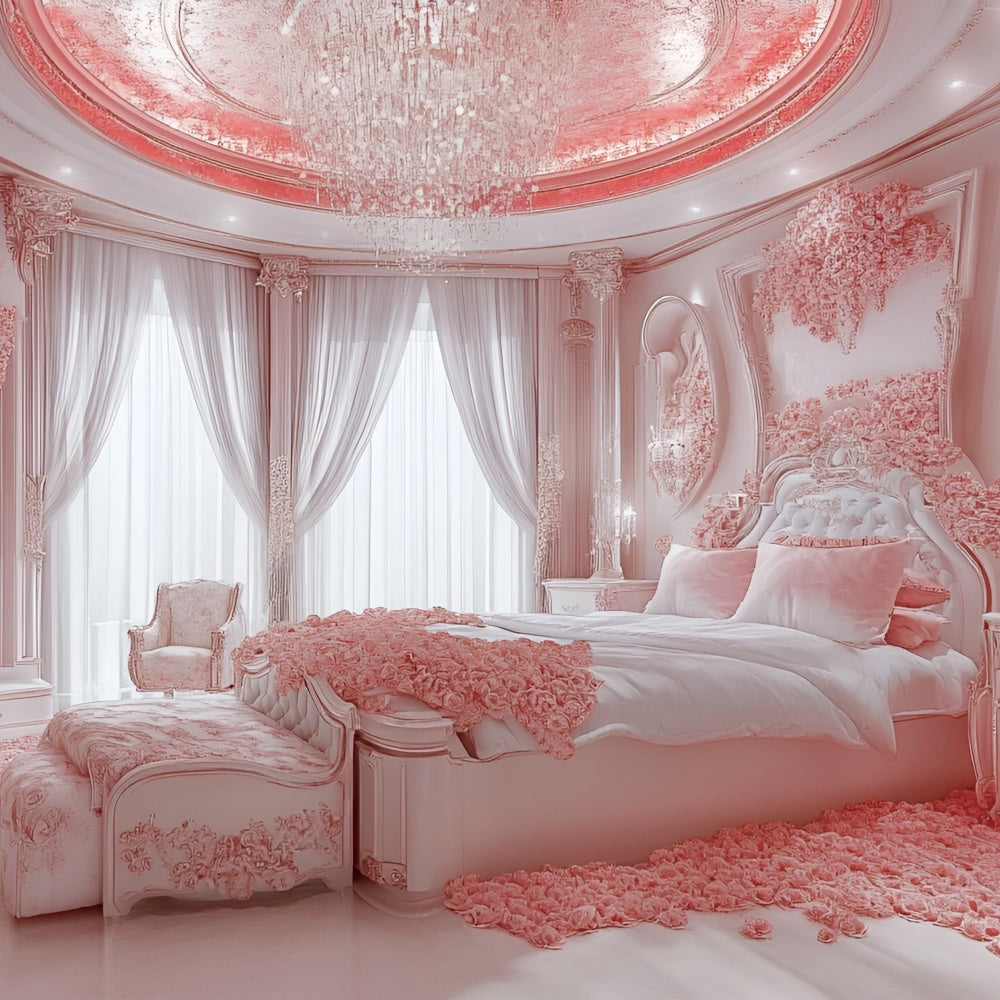 Toile de fond Boudoir Chambre Rose Cristaux Lumineux BRP1-477