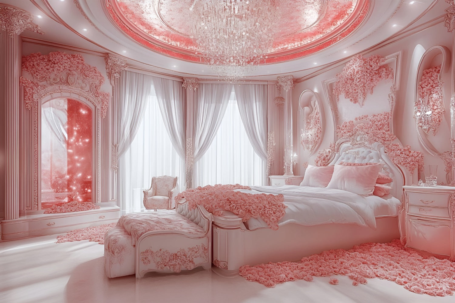 Toile de fond Boudoir Chambre Rose Cristaux Lumineux BRP1-477