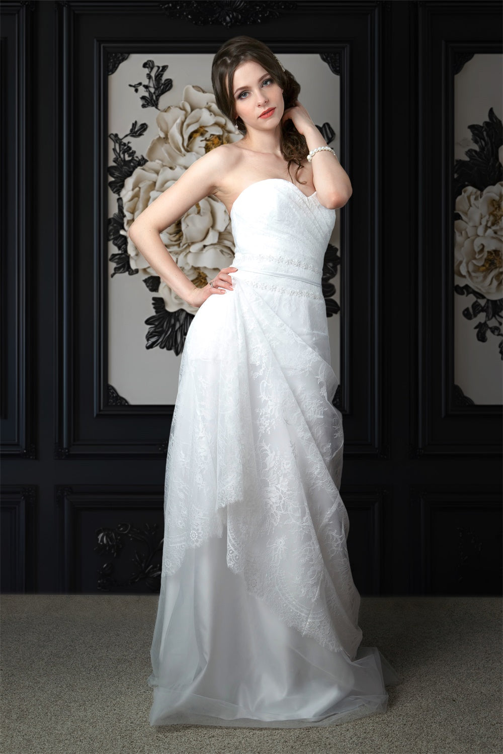 Toile de fond Boudoir Mur Rétro Noir Blanc Floral BRP1-479