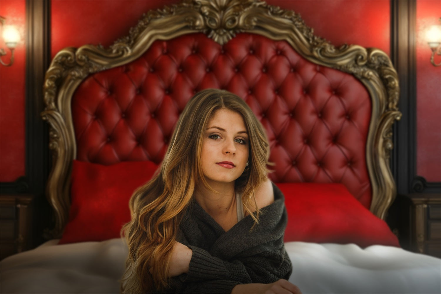 Toile de fond Boudoir Tête de Lit Baroque Rouge BRP1-484